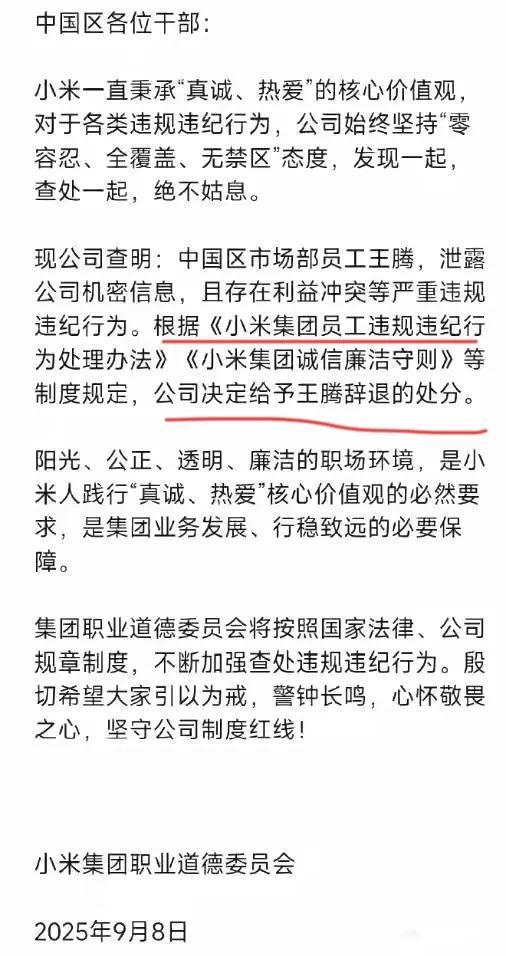 机密移交证物雷军拍板永不录用！AG真人小米高管王腾被辞退泄露(图2)